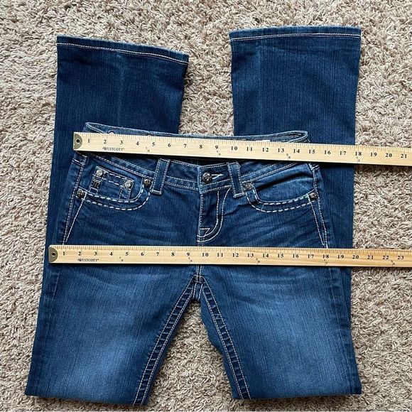 Miss Me Low Rise Easy Bootcut Blue Jeans with Jewels and Studs, size 26 tall - Picture 8 of 11